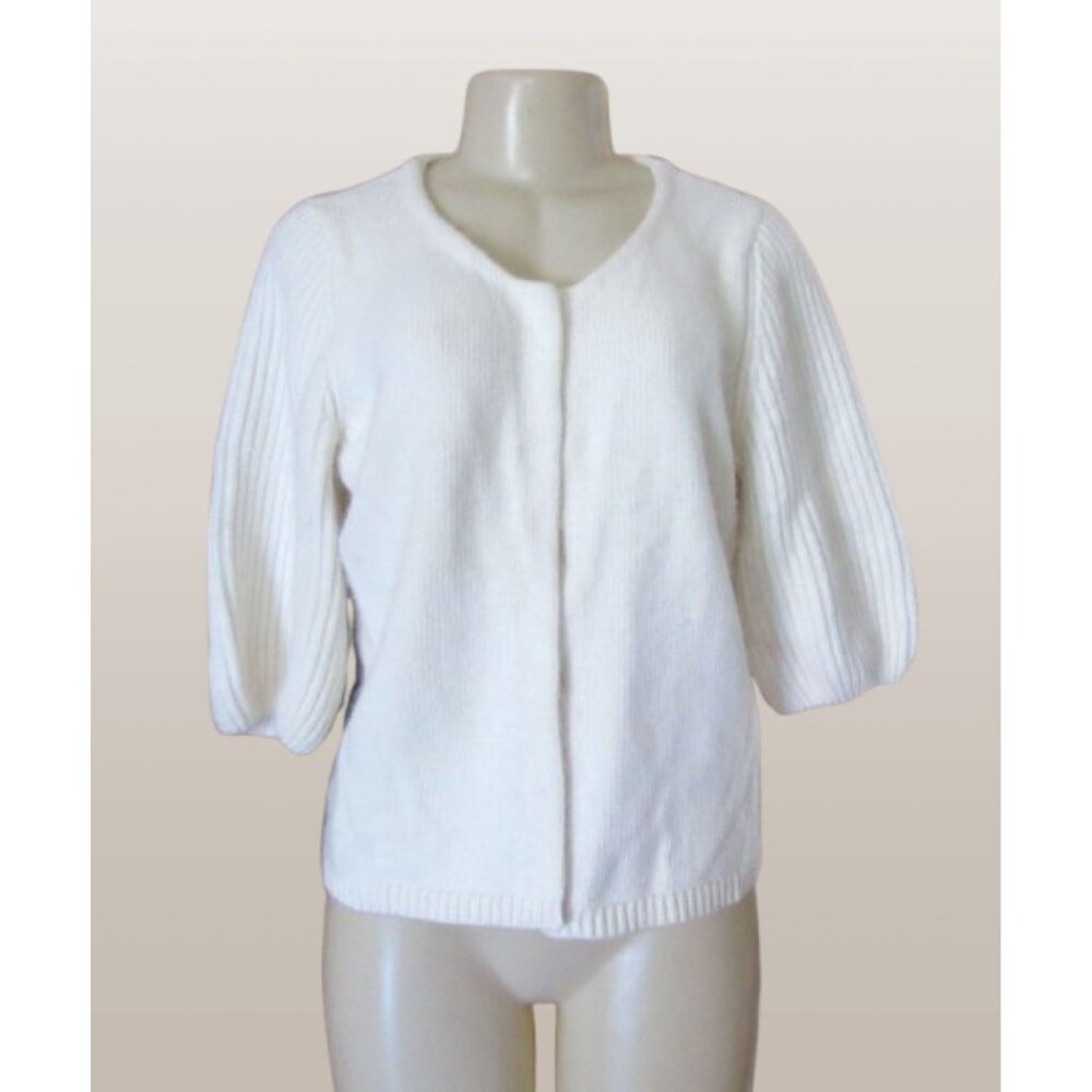 Ann Taylor Soft 3/4" Sleeves Button Down White Angora/Wool Blend Cardigan L